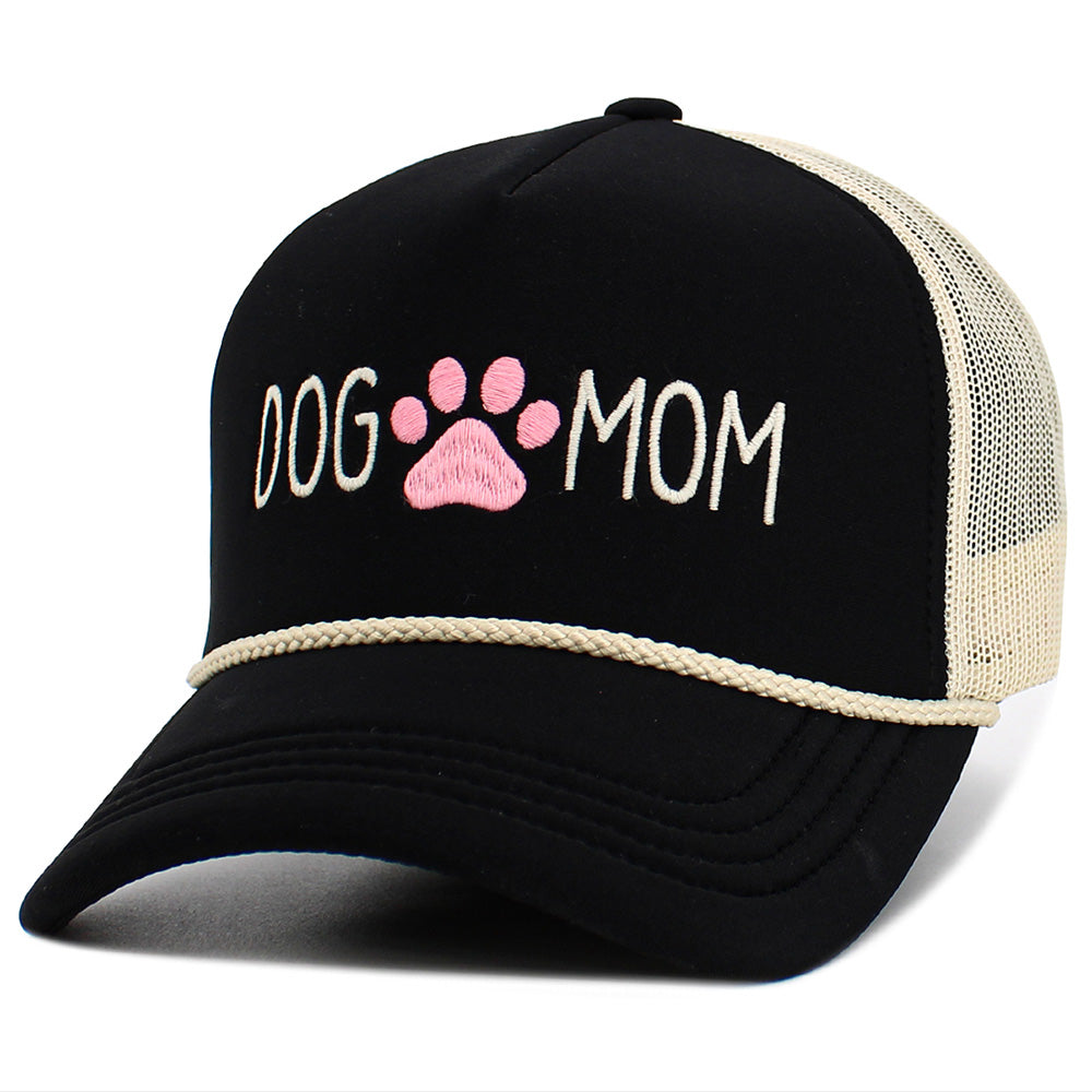 iLLASPARKZ DOG MOM Message Paw Embroidered Mesh Back Trucker Hat
