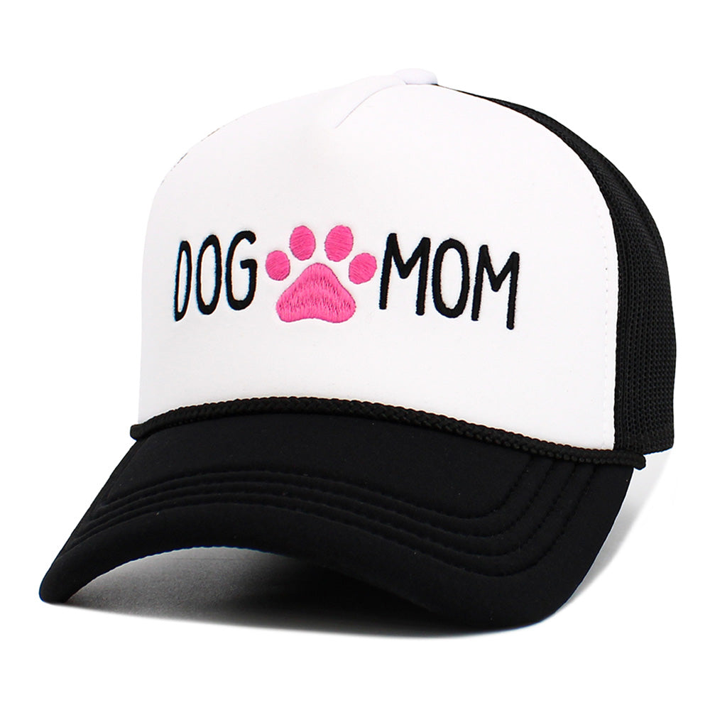 iLLASPARKZ DOG MOM Message Paw Embroidered Mesh Back Trucker Hat