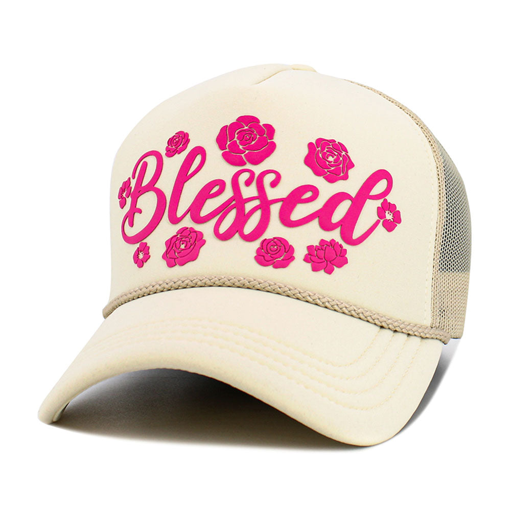 iLLASPARKZ Flower Embroidered BLESSED Mesh Back Trucker Hat