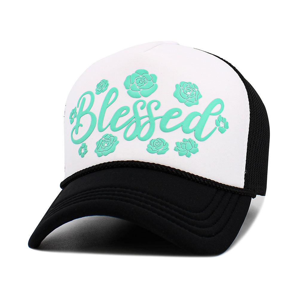 iLLASPARKZ Flower Embroidered BLESSED Mesh Back Trucker Hat