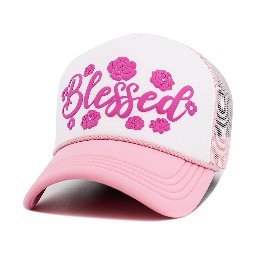 iLLASPARKZ Flower Embroidered BLESSED Mesh Back Trucker Hat