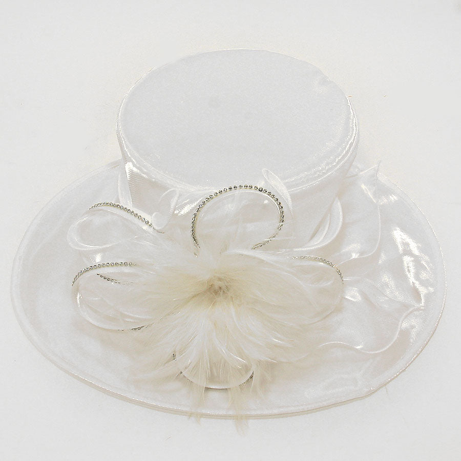 iLLASPARKZ Feather Accented Floral Wide Brim Dress Hat