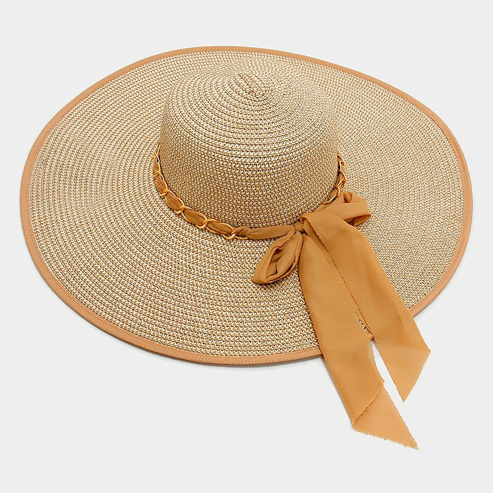 iLLASPARKZ Wide brim paper straw floppy sun hat with metal chain ribbon