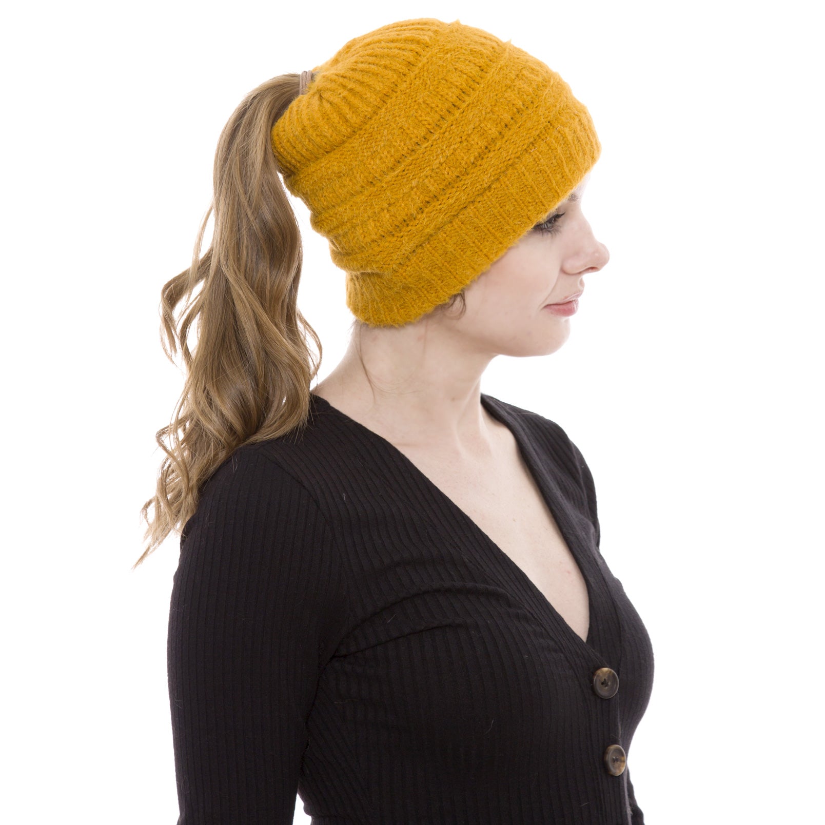 iLLASPARKZ Cable Knit Ponytail Beanie Hat