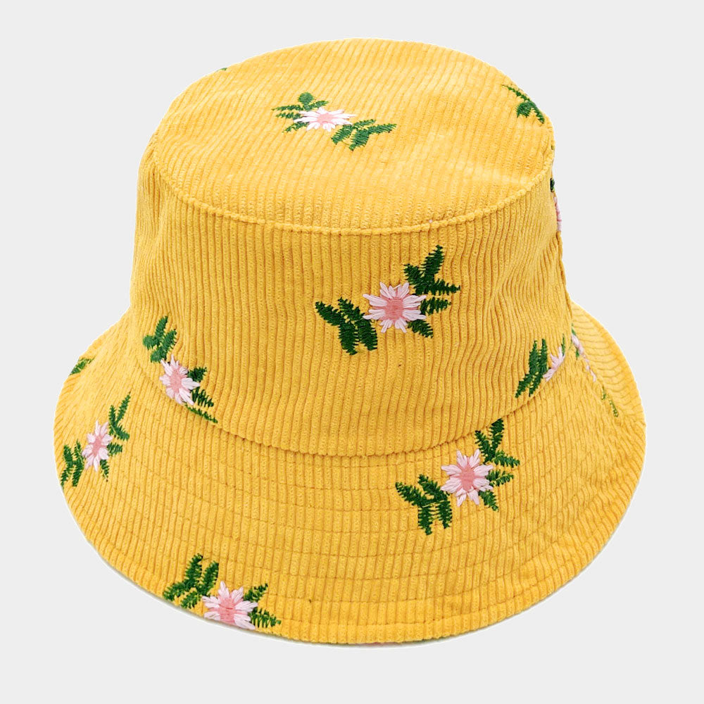 iLLASPARKZ Embroidered Floral Corduroy Bucket Hat
