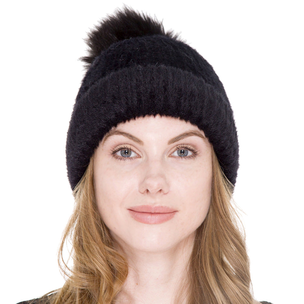 iLLASPARKZ Super Soft Cable Knit Faux Fur Pom Pom Sherpa Lined Beanie Hat