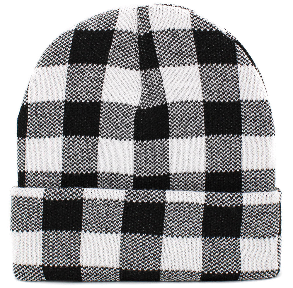 iLLASPARKZ Buffalo Check Patterned Knit Beanie Hat
