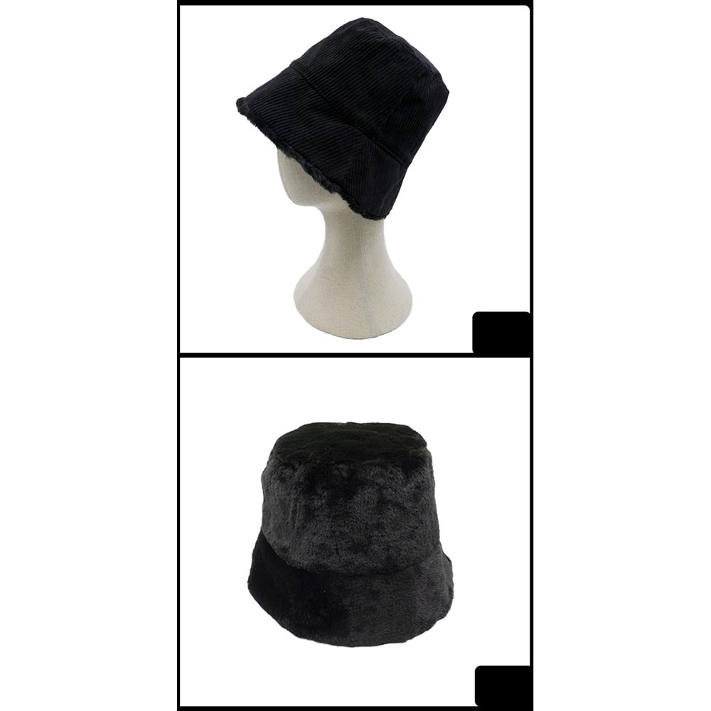 iLLASPARKZ Reversible Corduroy Soft Faux Fur Bucket Hat