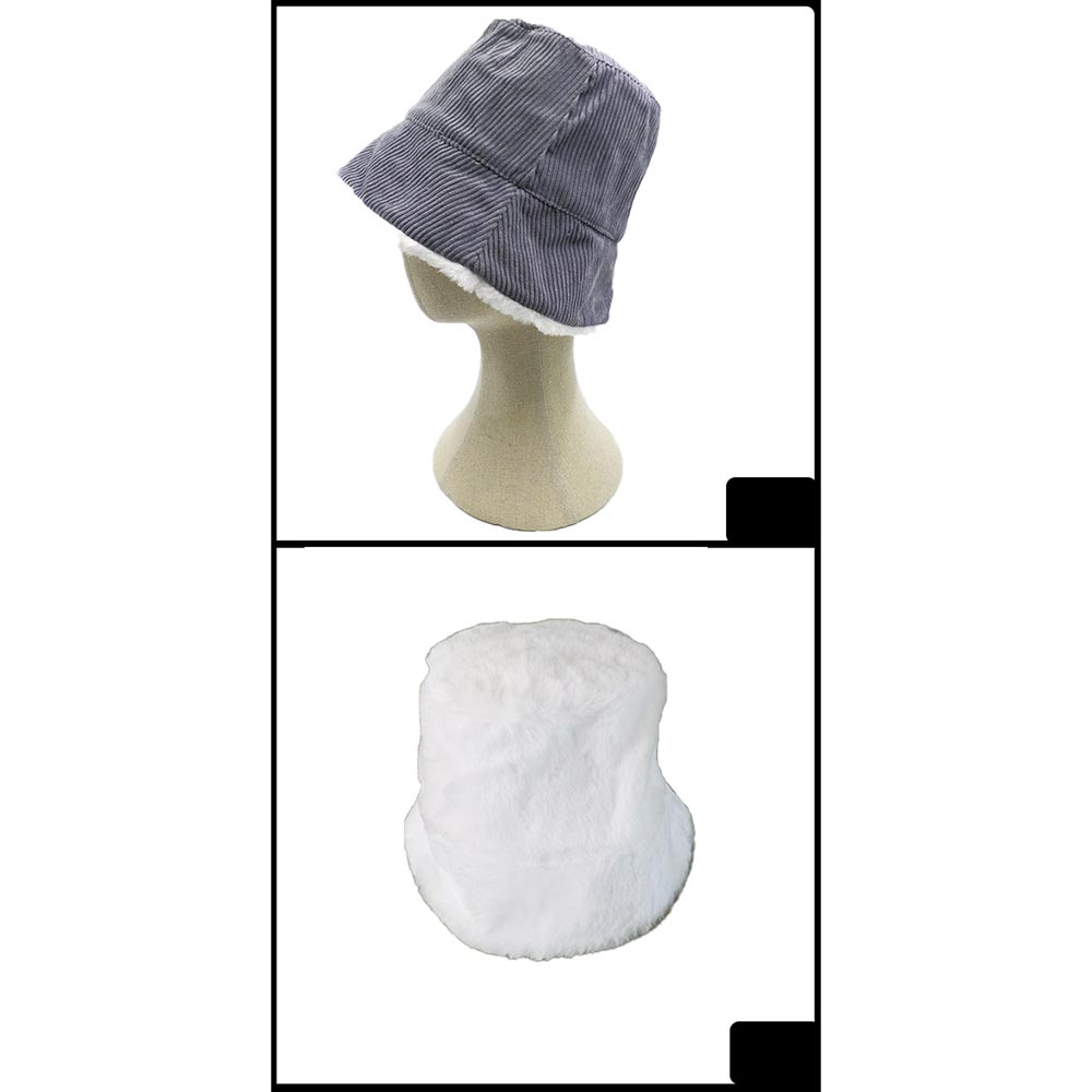 iLLASPARKZ Reversible Corduroy Soft Faux Fur Bucket Hat