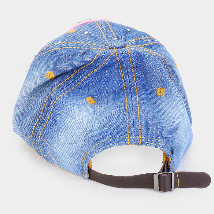 iLLASPARKZ Bling Pink Ribbon Denim Baseball Cap