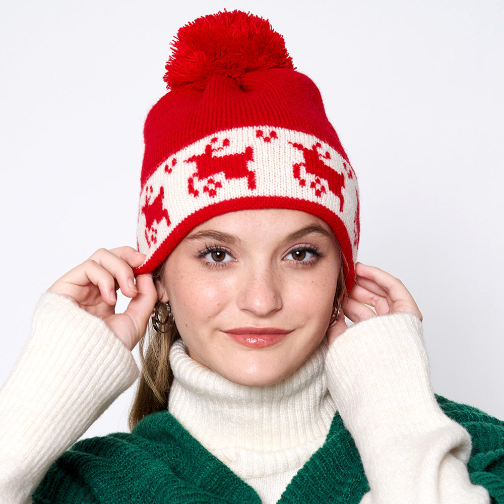 iLLASPARKZ Reindeer Holiday Pom Pom Beanie Hat