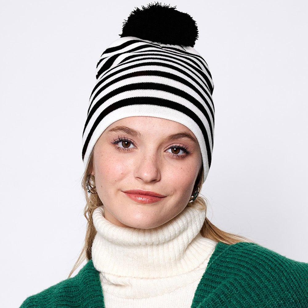iLLASPARKZ Two Tone Striped Pom Pom Beanie Hat