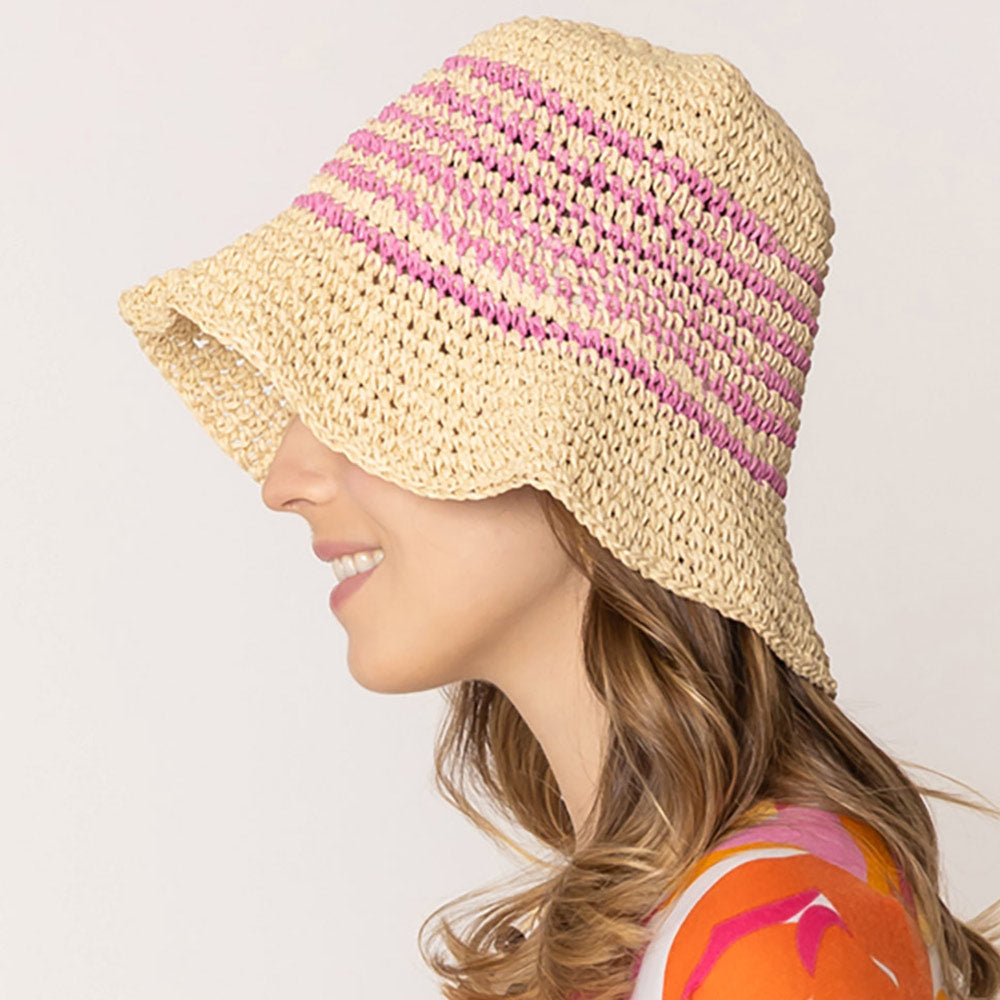 iLLASPARKZ Two Tone Stripe Straw Bucket Hat