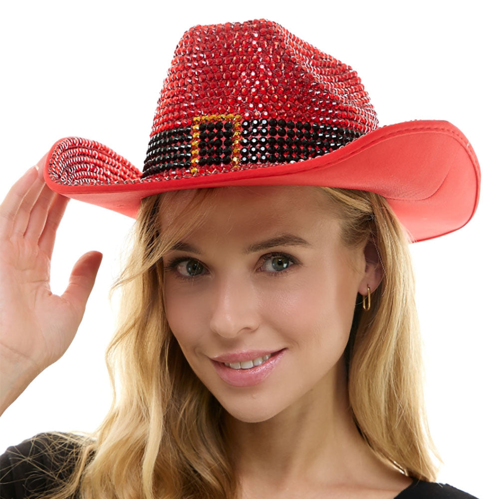 iLLASPARKZ Festive Rhinestone Santa Belt Cowboy Hat