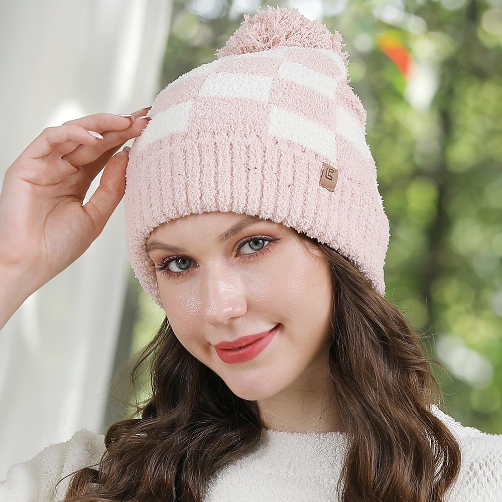 iLLASPARKZ Checkered Beanie with Pom Pom