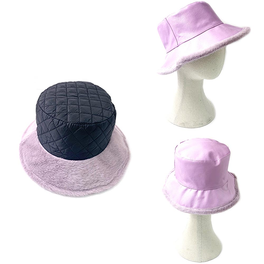 iLLASPARKZ Faux Fur Inside Brim Solid Bucket Hat