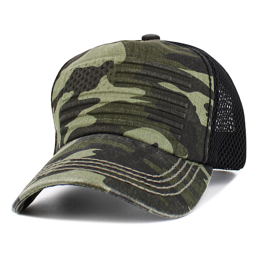 iLLASPARKZ American USA Flag Patch Pointed Mesh Back Trucker Hat