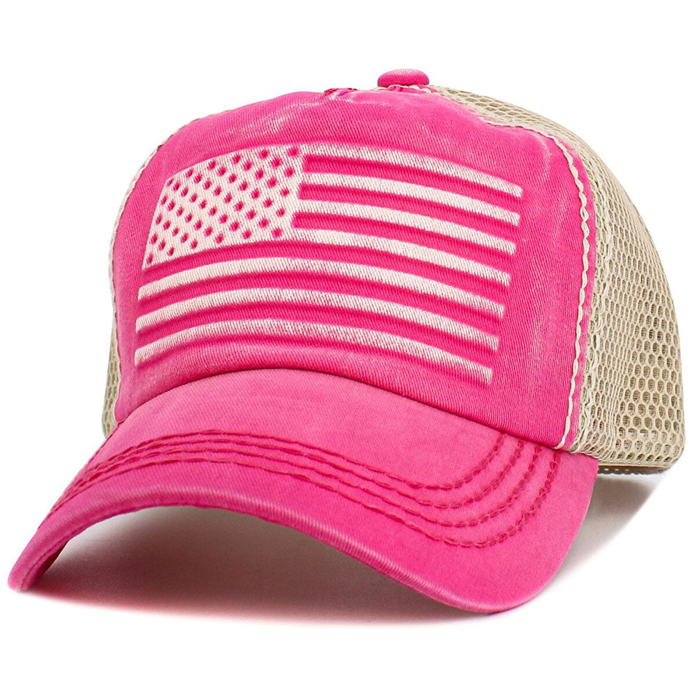 iLLASPARKZ American USA Flag Patch Pointed Mesh Back Trucker Hat