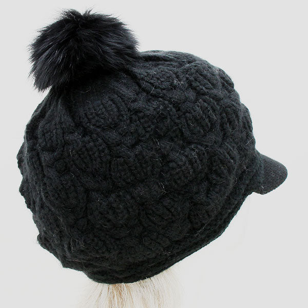 iLLASPARKZ Rabbit Hair Pom Visor Hat