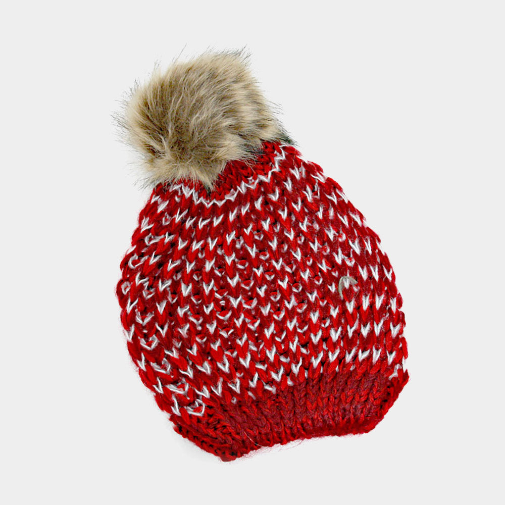 iLLASPARKZ Chunky Two Tone Knit Pom Pom Beanie Hat