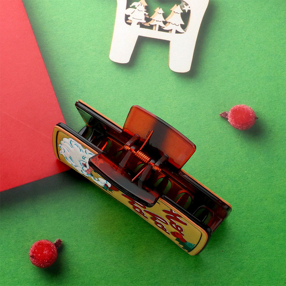 iLLASPARKZ Fuax Leather Embossed Christmas HoHoHo Santa Hair Claw Clip