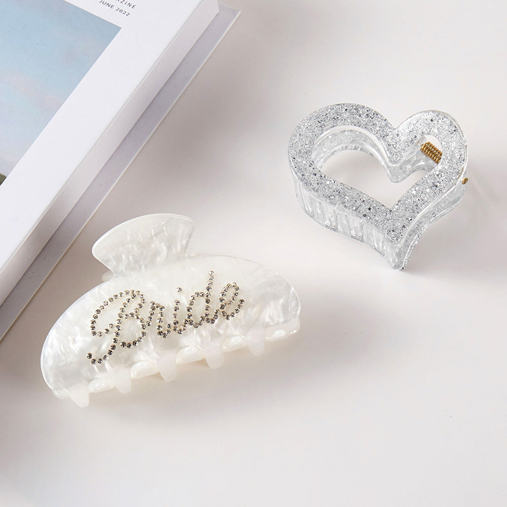 iLLASPARKZ 8PCS - BRIDE Bling Studded Hair Claw Clips Stretchable Fabric Hairbands Set