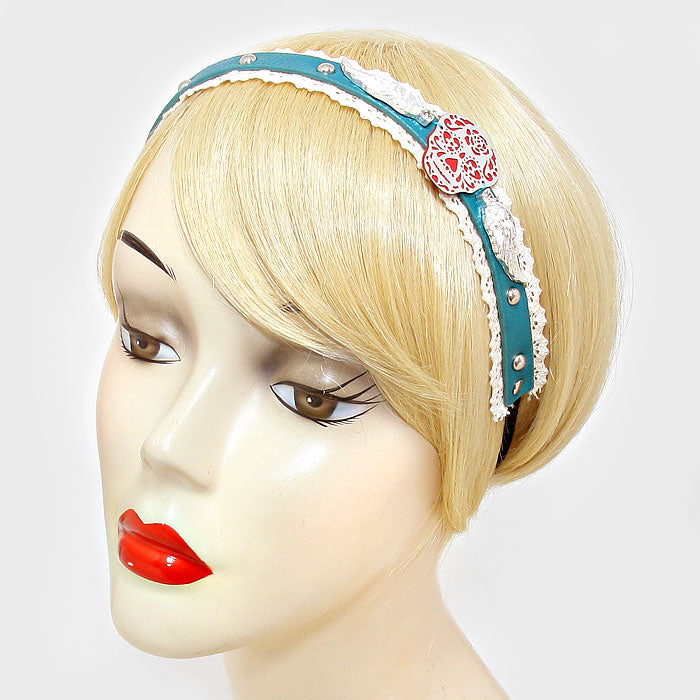 iLLASPARKZ Day of the Dead Mexican Sugar Skull & Wings Faux Leather Lace Stretch Headband