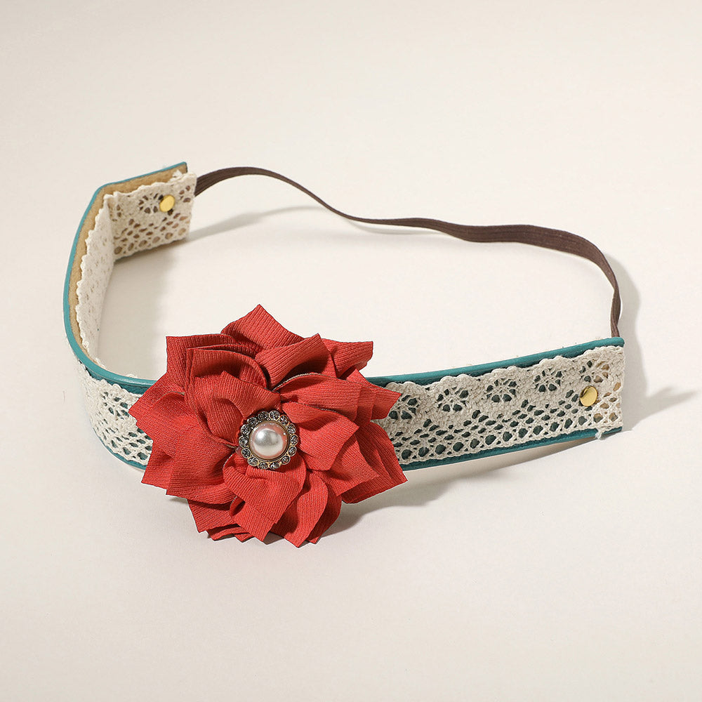 iLLASPARKZ Fabric Flower Accented Lace Stretch Headband