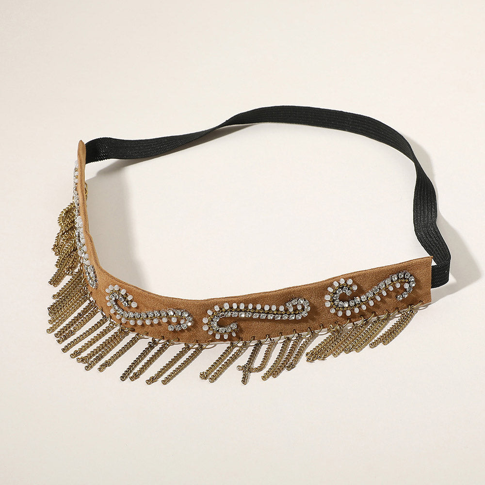 iLLASPARKZ Faux Suede Fringe Swirl Pattern Beaded Stretch Headband