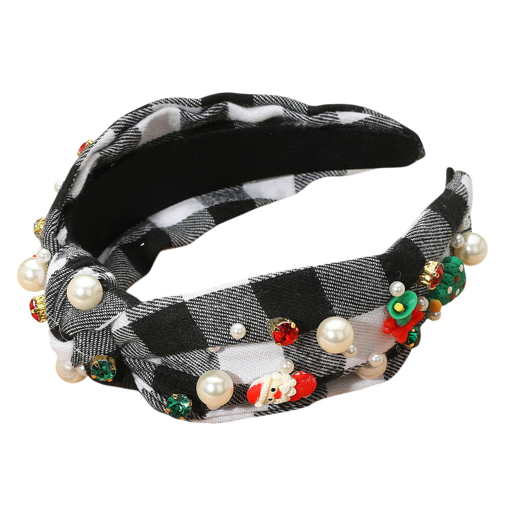 iLLASPARKZ Holiday Festival Charm Pearl Embellished Plaid Knot Headband