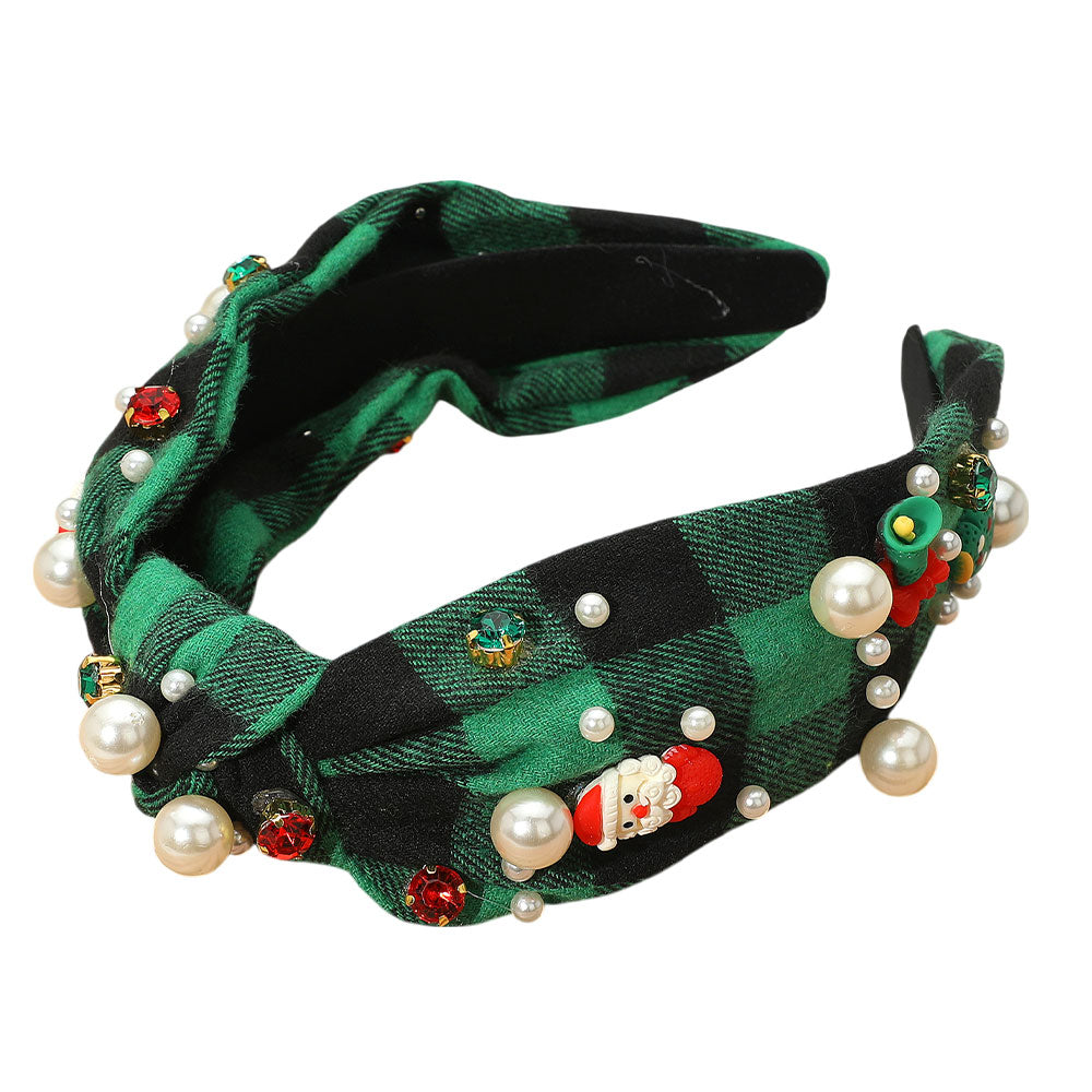 iLLASPARKZ Holiday Festival Charm Pearl Embellished Plaid Knot Headband
