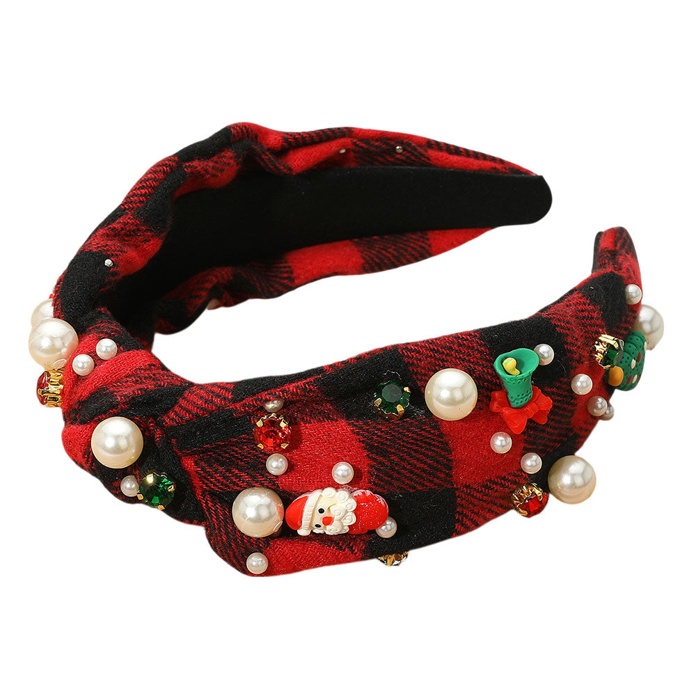iLLASPARKZ Holiday Festival Charm Pearl Embellished Plaid Knot Headband