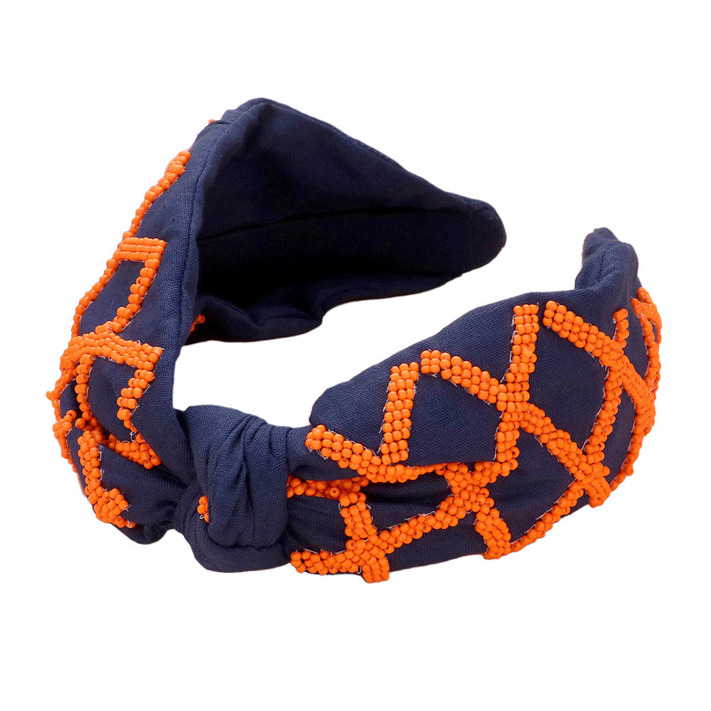 iLLASPARKZ Game Day Seed Beaded Check Patterned Knot Burnout Headband
