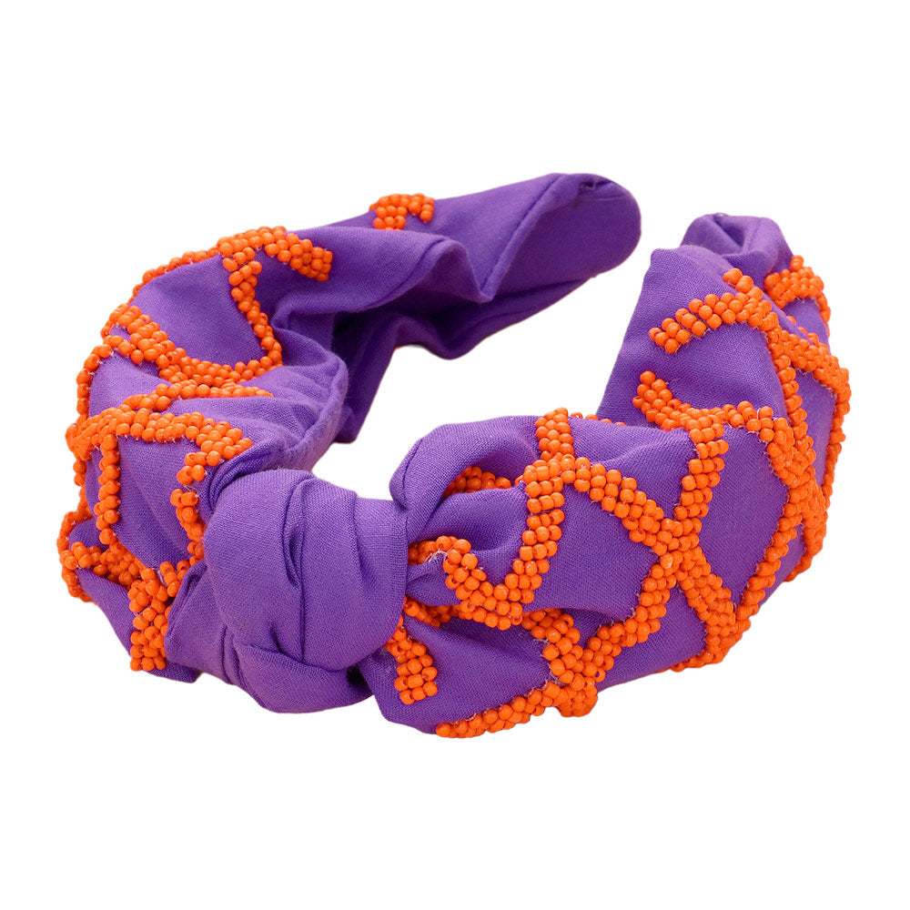 iLLASPARKZ Game Day Seed Beaded Check Patterned Knot Burnout Headband