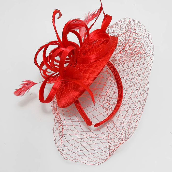 iLLASPARKZ Feather and Curly Bow Birdcage Veil Fascinator / Headband