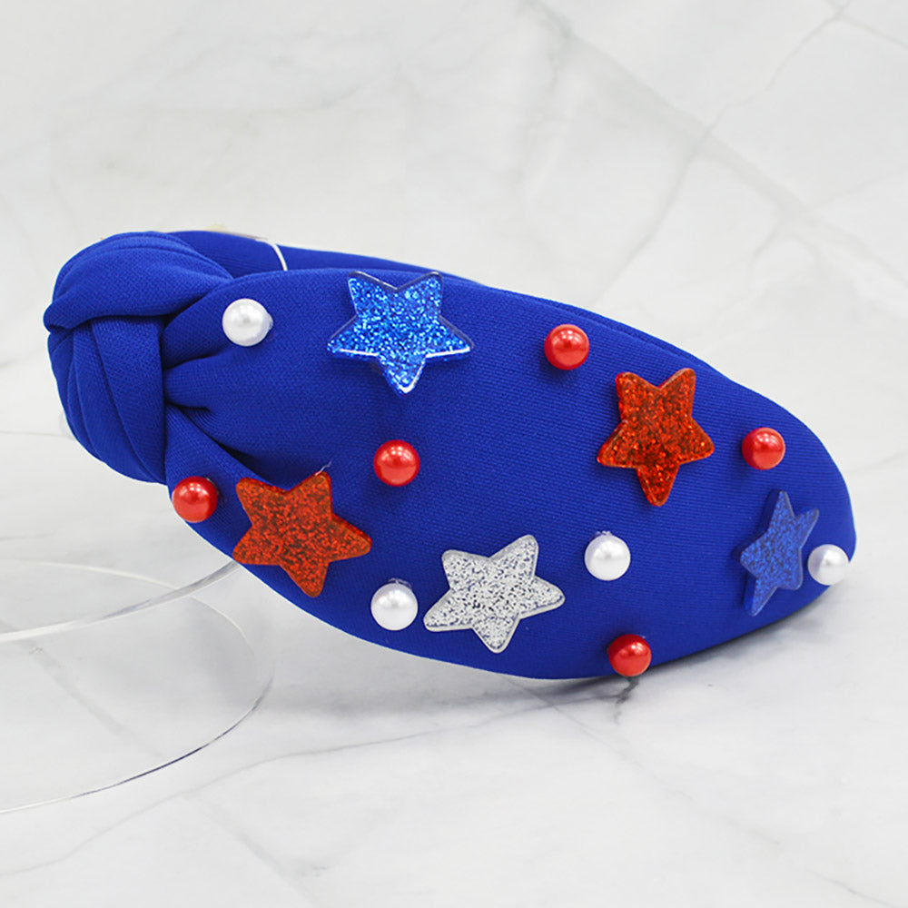 iLLASPARKZ American USA Flag Color Themed Acrylic Star Ball Pointed Knot Headband