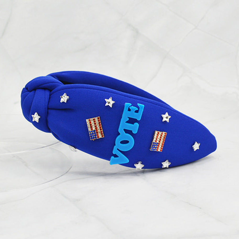 iLLASPARKZ VOTE American USA Flag Star Stone Embellished Knot Headband