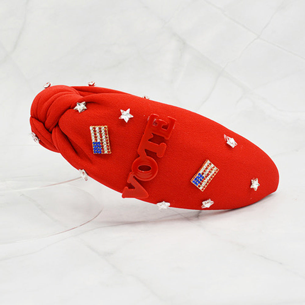 iLLASPARKZ VOTE American USA Flag Star Stone Embellished Knot Headband