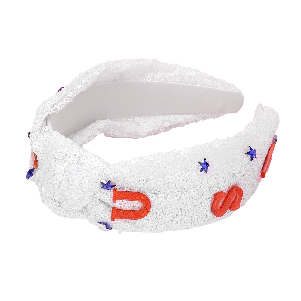 iLLASPARKZ Resin American USA Star Stone Embellished Sequin Knot Headband