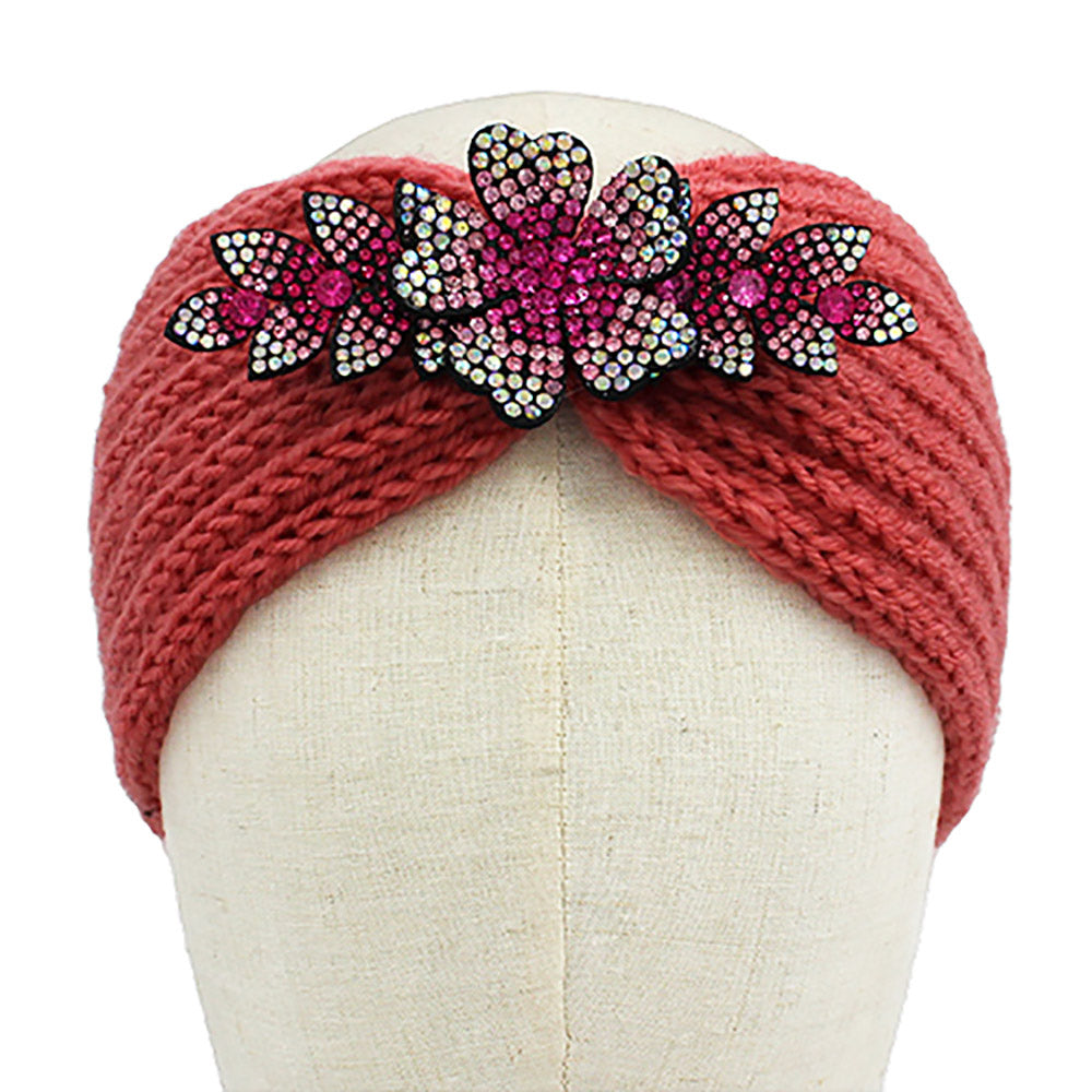 iLLASPARKZ Rhinestone Flower Bling Pointed Knit Earmuff Headband