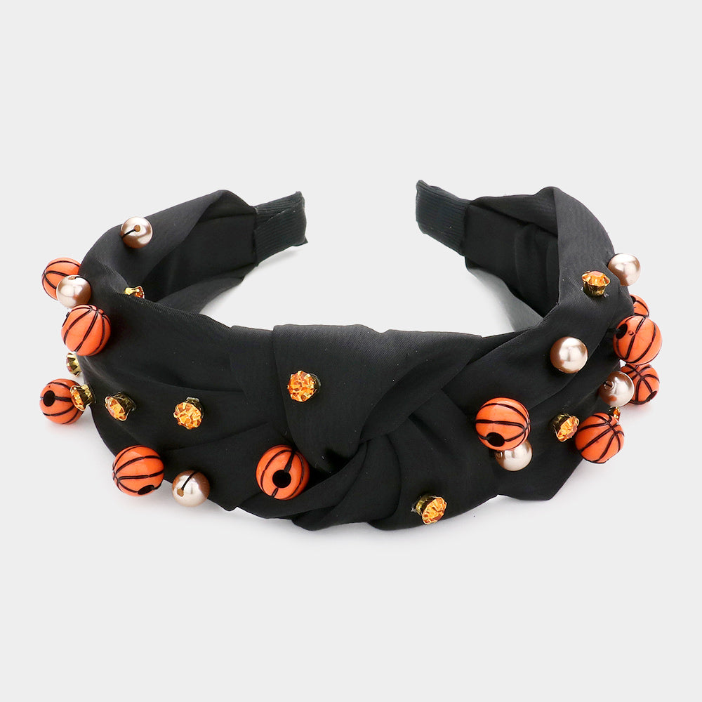 iLLASPARKZ Pearl Stone Basketball Embellished Knot Burnout Headband