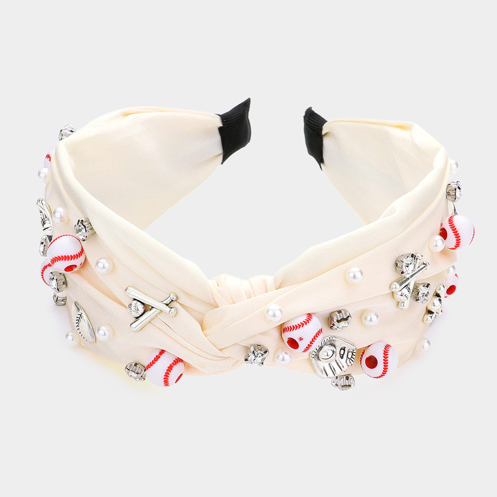 iLLASPARKZ Pearl Stone Baseball Bet Embellished Twisted Headband
