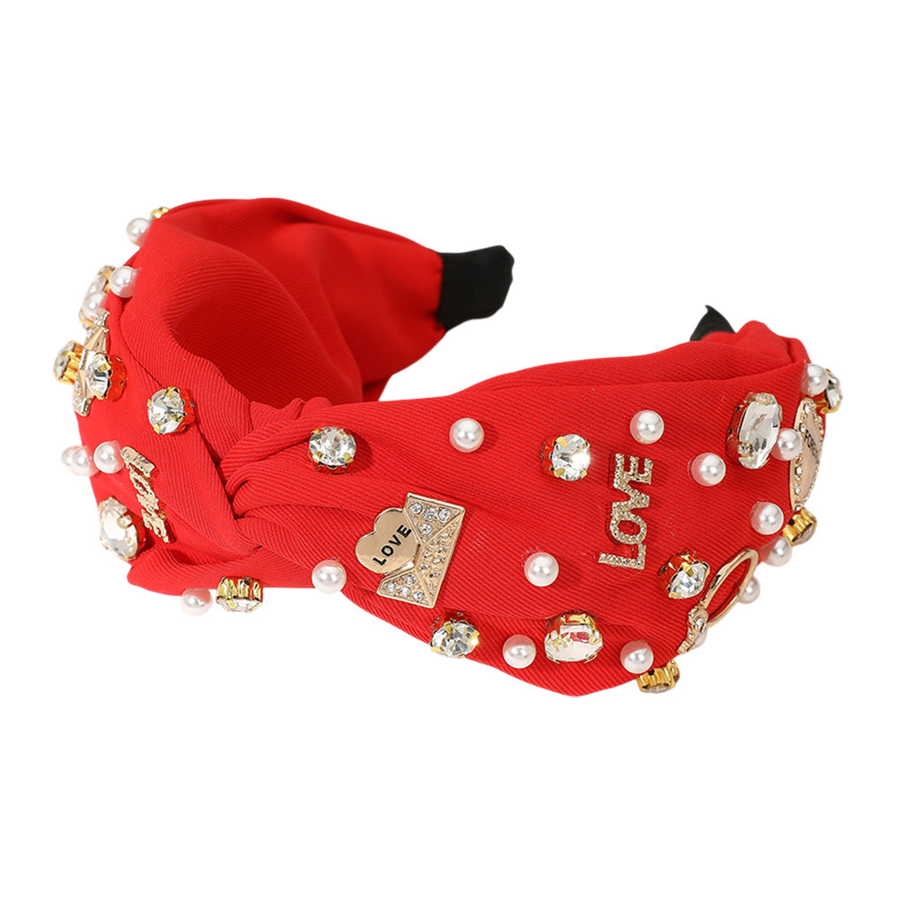iLLASPARKZ Love Message Pearl Heart Stone Cluster Embellished Knot Headband