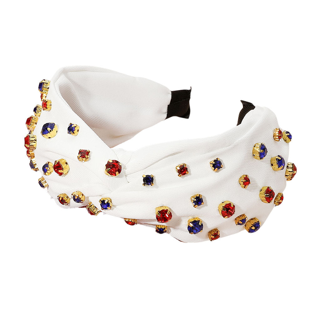 iLLASPARKZ American USA Colored Stone Cluster Embellished Knot Headband