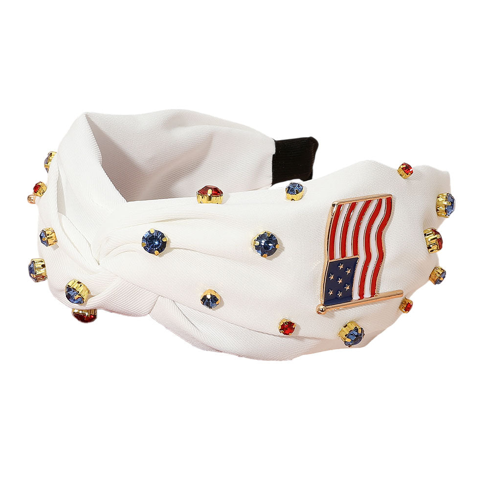 iLLASPARKZ Enamel American USA Flag Stone Cluster Embellished Knot Headband
