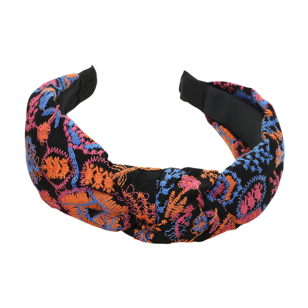 iLLASPARKZ Flower Leaves Embroidered Knot Headband