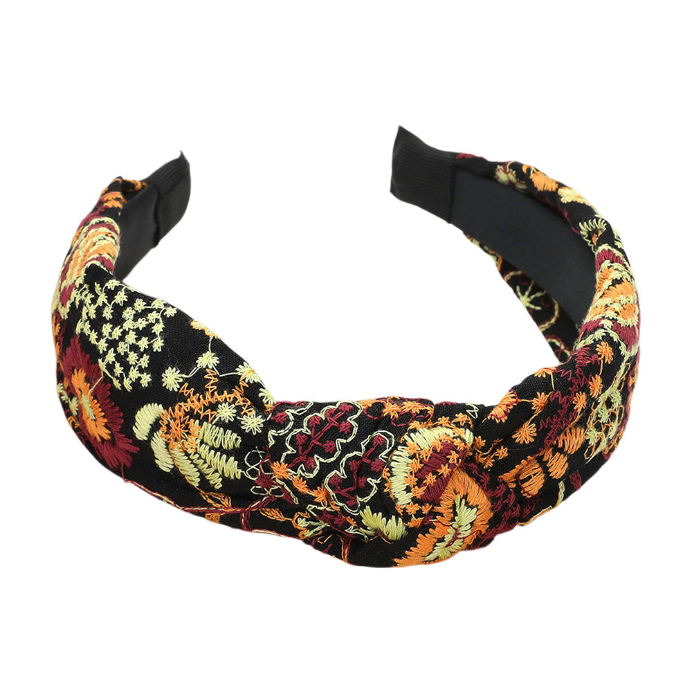iLLASPARKZ Flower Leaves Embroidered Knot Headband