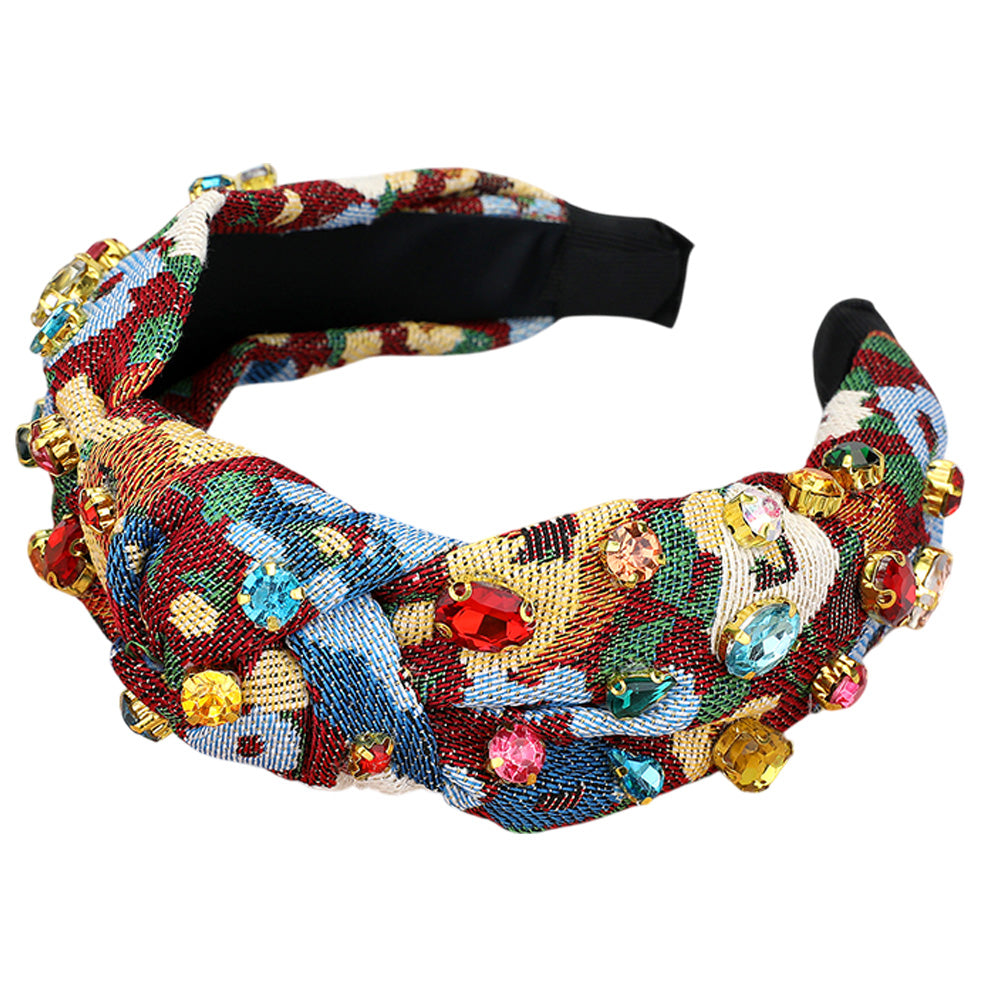 iLLASPARKZ Floral Patterned Stone Cluster Embellished Knot Headband