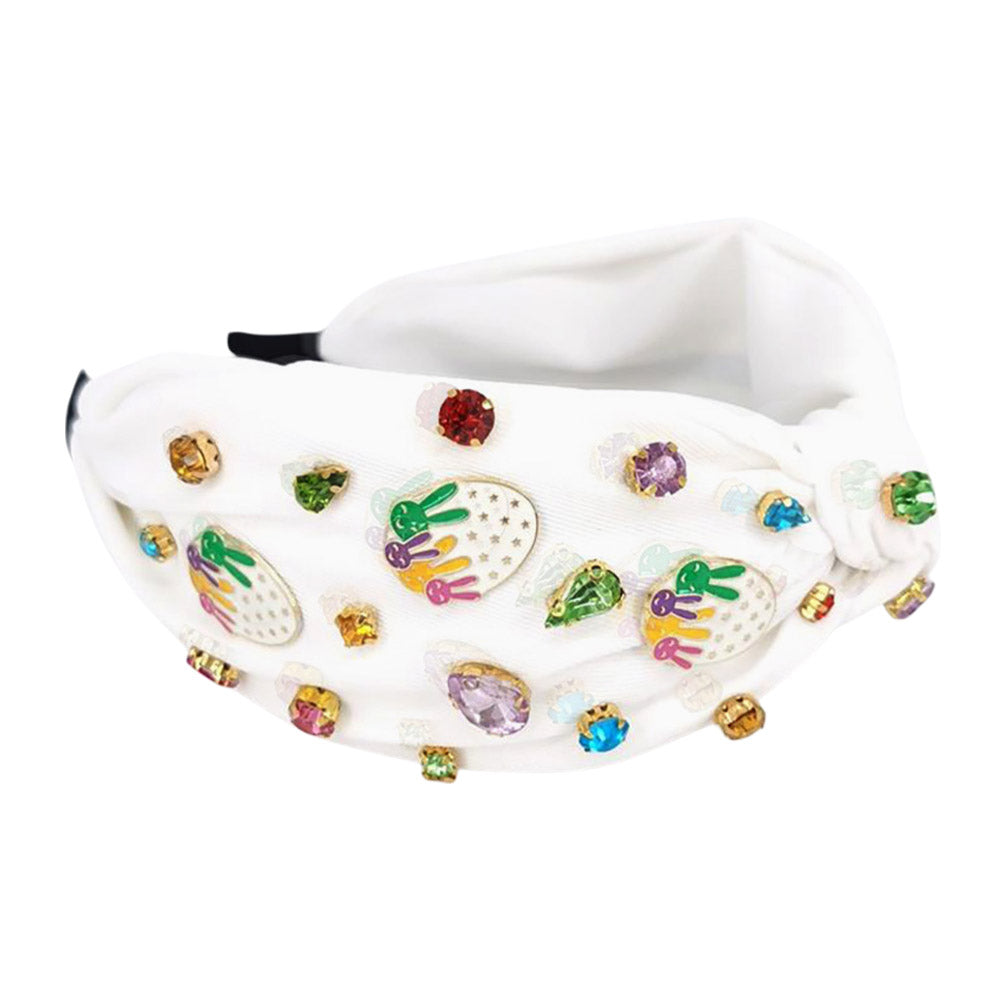 iLLASPARKZ Colorful Stone Cluster Enamel Easter Bunny Egg Embellished Knot Headband