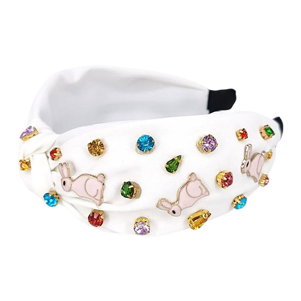 iLLASPARKZ Colorful Stone Cluster Enamel Easter Bunny Embellished Knot Headband
